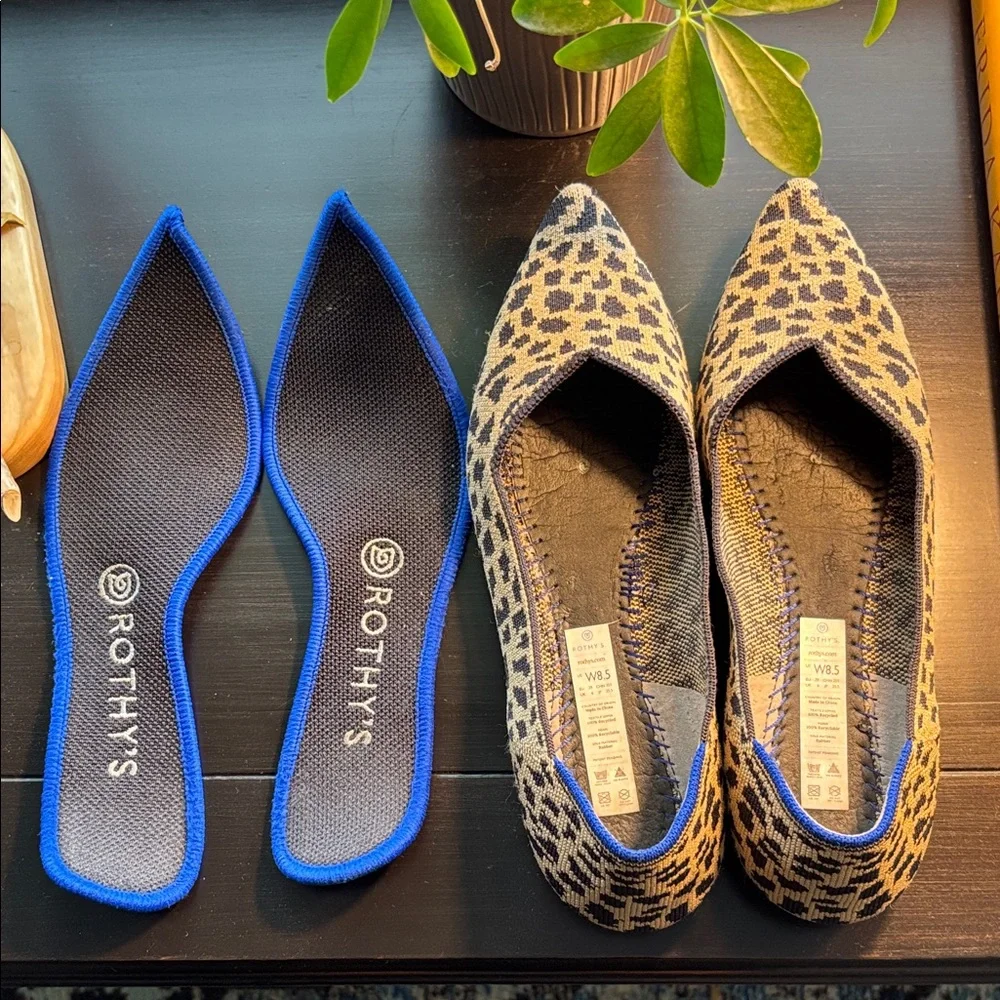 Rothy's Black and Tan Leopard Flats pointy toe - Picture 3 of 7